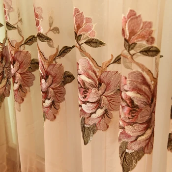 Kavos spalvos top royal gėlių 3D žakardo blackout Užuolaidos villa viešbučio Kambarį su elegantiška vienspalviai voile Užuolaidų, Miegamojo