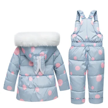 -30 Žiemą Rusijos Vaikų Snowsuit Drabužių Nustatyti 80% Ančių Pūkai Kelnės Švarkas Kūdikių Mergaitės Berniukai Kailis Ponis Paltas Triušio Ausies