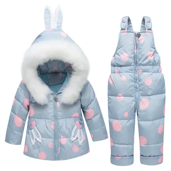 -30 Žiemą Rusijos Vaikų Snowsuit Drabužių Nustatyti 80% Ančių Pūkai Kelnės Švarkas Kūdikių Mergaitės Berniukai Kailis Ponis Paltas Triušio Ausies