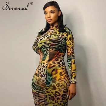 Simenual Akių Leopardas Spausdinti Karšto Bodycon Maxi Suknelė Ilgomis Rankovėmis Moterims Clubwear Šalies Liesas Mados Suknelės Rudenį 2021 Seksualus Slim