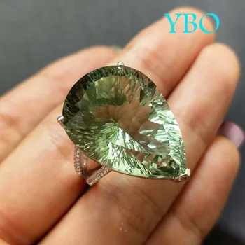 YBO, Didelis 26.8 ct žalia ametistas Žiedas, įgaubtas supjaustytos kriaušės 18*25mm brangakmenio žiedas 925 sterlingas sidabro papuošalai mergaitėms dovanų