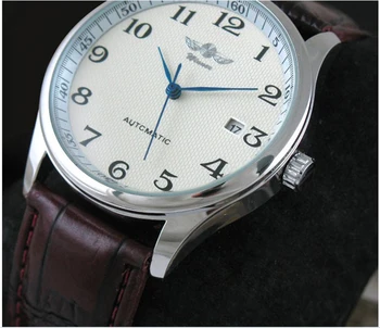 Savęs Likvidavimo Automatinis Mechaninis laikrodis Vyrams Žiūrėti Laikrodis Paprasto Dizaino vyriški Rudas Baltas Ciferblatas Laikrodis Mens SIŲSTI Reloj
