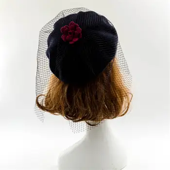 Naujas vilnos gėlių šydu beretė dailininko bžūp rudens žiemos Aukštos Kokybės Grynas Vilna Moterų Megzti Beretė laukinių gėlių akių skrybėlę 2018