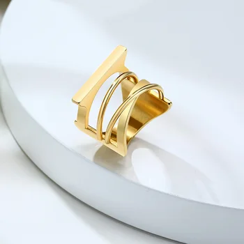 Kelių sluoksnis didžiuoju Pirštu Žiedai Moterims Crossover gražus dizainas, Nerūdijančio Plieno, Aukso Spalvos Žiedas