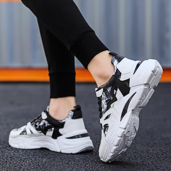 Vyrų odos grafiti bėgimo bateliai susiuvimo lace-up sneakers ne slydimui, dilimui vaikščiojimo batai Zapatos Hombre crossover