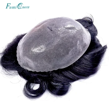Ali FumiQueen Plonos Odos 0.4-0.6 mm Vyrų Toupee Plonas PU Pakeisti Plaukų Sistema Indijos Remy Human Hair vienetų