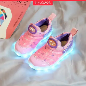 NYCOOL Caterpillar USB Įkrovimo LED Flash Šviesos apšviesti Lauko Batai Vaikams Bėgimo Bateliai Bamblys Mergaičių, Berniukai, Kids Sportbačiai