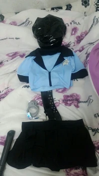 6Pcs Mėlyna Seksualus Policijos Uniformą Suaugusiųjų Moterų Helovinas Šalis Cosplay Policininkas Apranga Policijos Kostiumas Viršuje+Sijonas+Hat+Antrankiai+Baton+Diržas