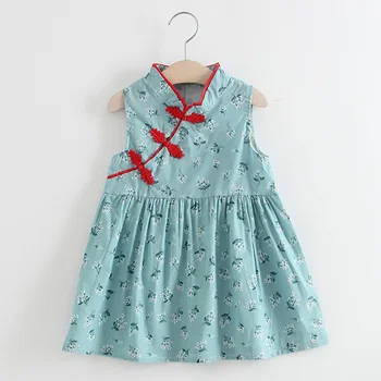 1-6T Vaikams, Kūdikių, Mergaičių Drabužiai Mielas Gėlių Spausdinti Suknelė Kinijos Stilius Derliaus Cheongsam Suknelės Qipao vaikiški Drabužiai