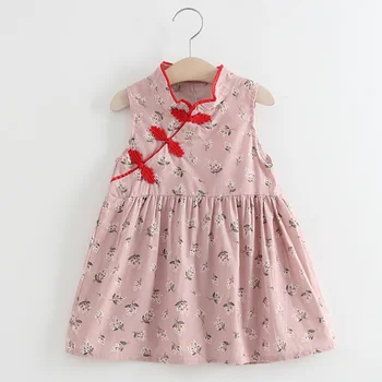 1-6T Vaikams, Kūdikių, Mergaičių Drabužiai Mielas Gėlių Spausdinti Suknelė Kinijos Stilius Derliaus Cheongsam Suknelės Qipao vaikiški Drabužiai