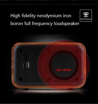 Wireless Portable Bluetooth Speaker Nuotolinio Valdymo FM Radijo Žadintuvas Rodymo Laikas Altavoz Mediniai Subwoofe Garsiakalbis