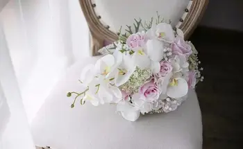 Romantiški Dramblio kaulo Rožinė Domino Vestuvių Puokštės De Mariage Rožių, Orchidėjų, Dirbtinio Šilko Gėlių Vestuvių Puokštė 2018 ramo de flores