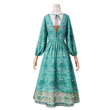 ARTKA 2019 m. Pavasarį, Vasarą, Rodoma Moterų Suknelė Elegantiškas Bohemijos Mados Suknelė Žalia Papūga V Kaklo Dizainas, Vintage Suknelės LA10891X