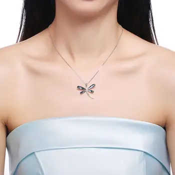 ZEMIOR 925 Sterlingas Sidabro Karoliai Mielas Dragonfly Karolius, Mėlyna Austrija Krištolo Karoliai Moterims, Elegantiškas Šalis Fine Jewelry
