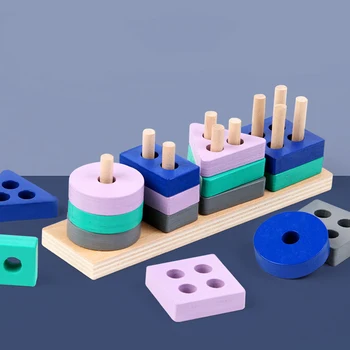 Mediniai Montessori Žaislas Blokai Ankstyvasis ugdymas Švietimo Žaislai, Spalvos, Formos Rungtynės Pažinimo Vaikams Žaislas Berniukams, Mergaitėms