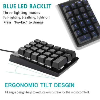 Naujas Motospeed K23 USB Laidinio Skaičių Mechaninė Klaviatūra su OUTEMU Jungiklis Juoda Mėlyna LED Backlight 21 Klavišų Klaviatūra OSU