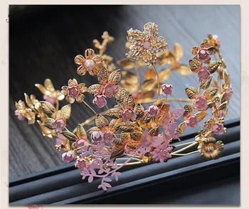 PEORCHID Aukso Violetinė Derliaus Tradicinės Kinų Plaukų Stick Drugelis Plaukų Smeigtukai Moterims Gėlių Karūna Lankelis Vestuvių Priedai