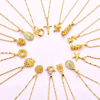 24K Gold-Filled Karoliai Moterims, Kryžius,/ Širdis/vandens lašelius Pakabukas & Karoliai Waterwave Grandinės Collier Femme Choker 2020 Papuošalai