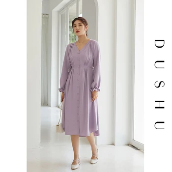 DUSHU V kaklo blyksnius rankovės ilgos šifono suknelė Moterims tvarstis slim purpel elegantiška suknelė Plius dydis moterų rudenį office suknelė 2020 m.