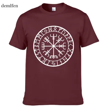 Naujovė Kompasas Rune Print T-marškinėliai Vyrams, Atsitiktinis O-Kaklo trumpomis Rankovėmis Marškinėliai Medvilnė, Mados Viršūnes Tees Vyrų Brand T-Shirts