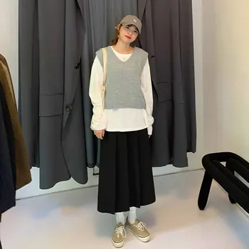 3 spalvų 2020 m. rudenį Moterų ilgi Sijonai Moterims preppy stiliaus Aukšto Juosmens ilgas klostuotas Sijonas linijos, midi sijonas moterų (X1570)