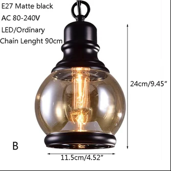 Šiuolaikinės Pramonės dažytos stiklo pakabukas lempa, LED E27 220V Edison Pakabukas lemputė Šviesos Rungtynių, Virtuvės, valgomojo, miegamojo kavinė