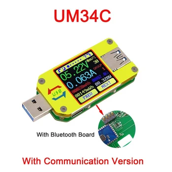 USB Testeris UM34 UM34C App USB 3.0 Tipas-c DC Voltmeter Ammeter voltmetras Baterijos Įkrovimo Priemonė, Kabelių Atsparumas Testeris