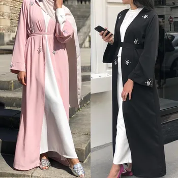 Musulmonų Abaja Deimantų Duobute Cardigan Visą Suknelė Kimono Ilgas Chalatas, Chalatai Jubah Dubajus Artimųjų Rytų Ramadanas Arabų Islamo Apranga