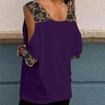 Vasaros Moterų Mados Seksualus Pusė Rankovėmis V-Kaklo Šalto Pečių Leopard Kratinys T-shirt 