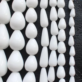 Sklandžiai balto porceliano agates vandens lašo formos karoliukai 15 colių vienam kryptis