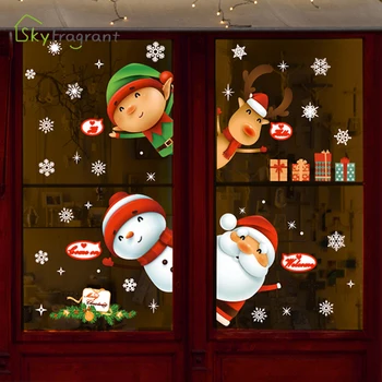 Spalvingas Kalėdų lipdukai namų dekoro langų apdailos mielas Kalėdų dekoracija vaikų kambario sienų apdaila namo apdaila