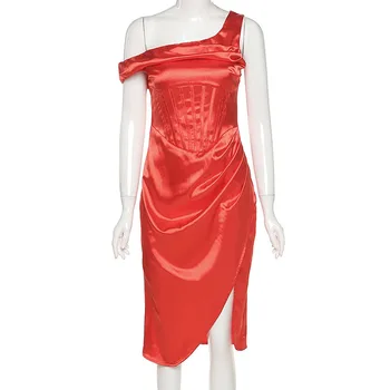 Moterų Vasaros Stiliaus Suknelė 2020 Nauja Siunta Seksualus Velniop Kaklo Raudona Juoda Kieta Medžiaga, Bodycon Padalinta Šalis Suknelė Vestidos