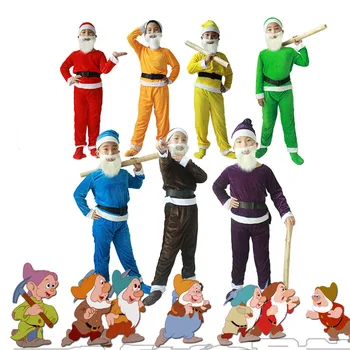 Pasakų, Animacinių Filmų Septynių Nykštukų Grupės Kostiumas Vaikų Berniukų Karnavalas Festivalis Cosplay Elf Elven Apranga Vaikams, Viršuje+Kelnių+Barzdos+Hat