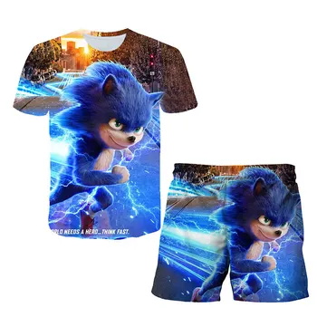 Vasaros Drabužių Vaikas Kostiumai Animacinių filmų 3D Atspausdintas Sonic the Hedgehog marškinėliai Atsitiktinis Berniukų, Mergaičių FashionT Marškinėliai, Šortai 2vnt/komplektas Bamblys