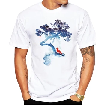 Paskutinį Medį Vyrų T-Shirt Mados Meno Spausdinami Kietas Fox Marškinėliai Vyrų Medvilnės Įgulos Kaklo Atsitiktinis Baltos Viršūnės Hipster Tees