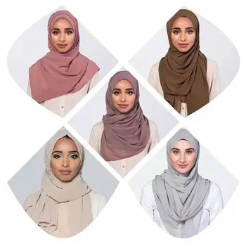 Soild spalvos burbulas šifono skara hijab moterims vasaros musulmonų skarelė turbaną moterų galvos wrap skaros ir apsiaustas foulard femme