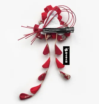 Japonų Stiliaus Rankų darbo Plaukų Papuošalai Sakura Kutas Raudoną nuotakos Šukuosena Kostiumo Kimono Plaukų Aksesuarai Gėlių Staigius Cosplay