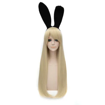 Japonų Anime Kantai Surinkimo Shimakaze Cosplay Perukas 100cm Ilgio Aukso perukas Moterys blondinės perukas su triušio ausies Plaukų