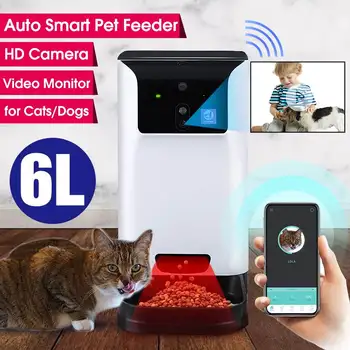 6L Automatic Pet Feeder Smart Laikas Tiektuvą, Šunys, Katės, Dideli Maisto Indelio su Balso Įrašymo & HD Kamera
