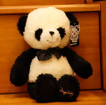 Candice guo! mielas pliušinis žaislas gražių animacinių filmų gyvūnų minkštas dėmėtas bowknot panda apkabinti kūdikiui nuraminti lėlės gimtadienio, Kalėdų dovana 1pc