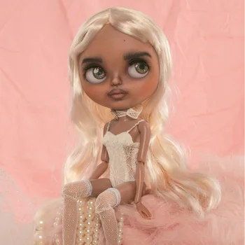 Custom blyth lėlės LEDINIS lėlės makiažas, veido įdegio oda su Ruda plaukų Mergina dovana Cool girl kosmetika lėlė graži mergina lėlės 
