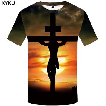 KYKU Jėzus marškinėliai Vyrams Kosmoso marškinėliai 3d Harajuku Anime Drabužius Mėnulis Marškinėlius Spausdinti Cloud Marškinėliai Spausdinti Trumpas Rankovės Punk Rock