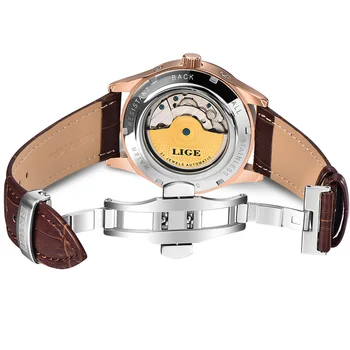 LIGE Prekės Mens Watch Automatinis Mechaninis laikrodis Tourbillon Sporto Laikrodis Oda Verslo Mada, Retro Žiūrėti Relojes Hombre+Box