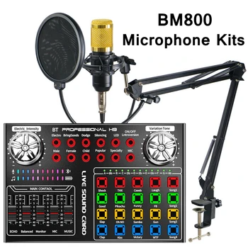 Bm 800 Mikrofonas studija H9 Garso plokštė Rinkiniai BM800 Karaoke Kondensatoriaus Mikrofonas, PC Kompiuteris Telefonas Dainavimo Žaidimų Įrašymas
