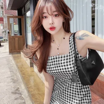 Pledas Ilga Suknelė moterų Berankovis Vasaros kvadratinių kaklo Korėja sundress Ponios Sexy vienas gabalas Maxi Suknelės