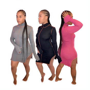 Moteris Ilgomis Rankovėmis Golfo Suknelė Apačioje Ritininės Mini Suknelės 2020 M. Rudenį, Pavasarį Seksualus Liesas Lady Afrikos Šalies Dizainerių Drabužiai