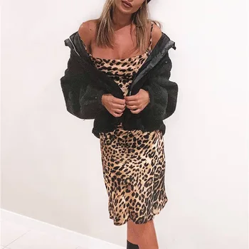 2018 Seksuali Moteris Leopard Suknelės Mujer Drabužių Rankovių Slim Fit Ponios Šalies Klubas Suknelė Mini Bodycon Backless Femme Camisole
