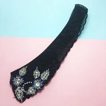 Moterų korėjos Mados zawalcowany marškinėliai netikrą apykaklės lady ' s vintage siuvinėjimo juodos spalvos organza Kaklo Ryšius Nuimamas Apykaklės chocker
