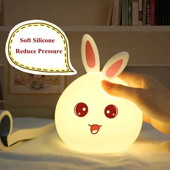 Animacinių filmų Triušis LED Nakties Šviesos Palieskite Jutiklį Nuotolinio Valdymo RGB USB Įkrovimo Silikono Katytė Lempa Vaikams, Vaikams, Kūdikių Dovanų