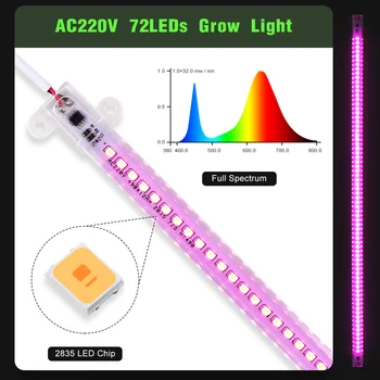 LED Grow Light 220V viso Spektro LED Juosta Lempa 7W 50cm Aukštas Šviesos Efektyvumas Phytolamp už Sodinukus Šiltnamio efektą sukeliančių Augti Palapinė